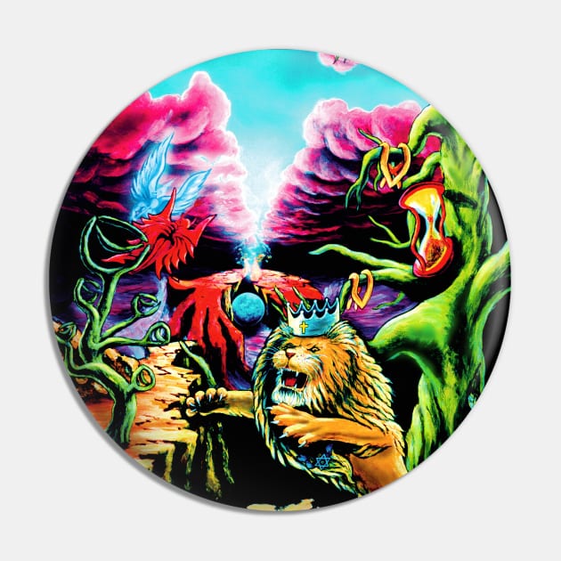 Trippy Psychedelic Surreal Visionary Psytrance Lion Pin by VincentMonaco