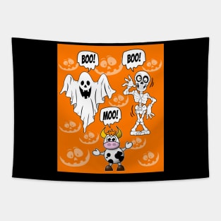 Boo Boo Moo. Spooky Halloween joke Tapestry