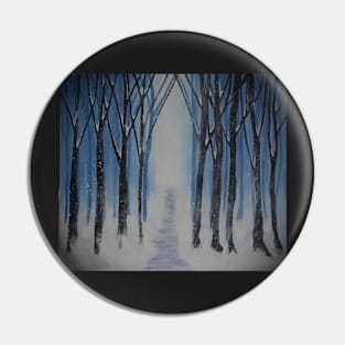 Winter Snow Path Snowy Trees Blue & White Art Painting done in graphic design art, Winter Landscape, Wall Art and Many Products Pin