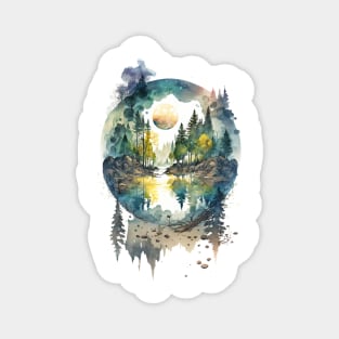 Mountain lake surrounded with trees Magnet