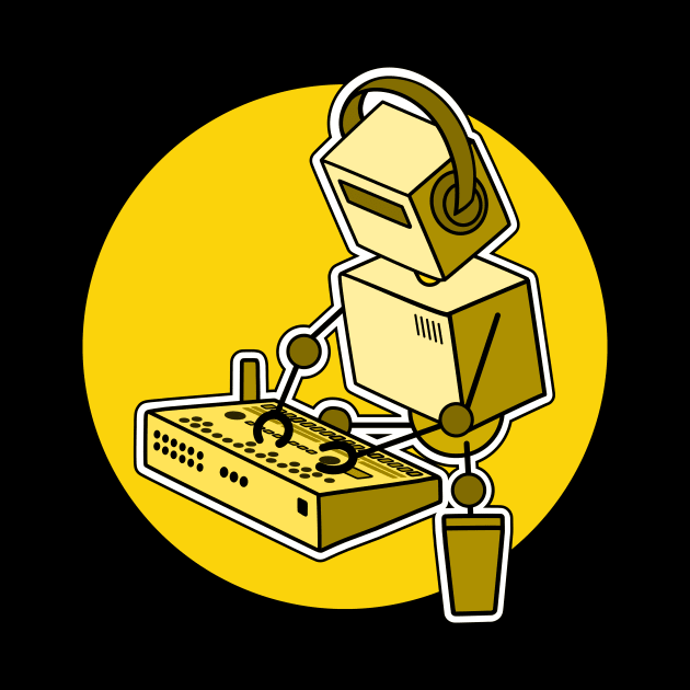 Robot Playing Drum Machine (pocket size print) by Atomic Malibu