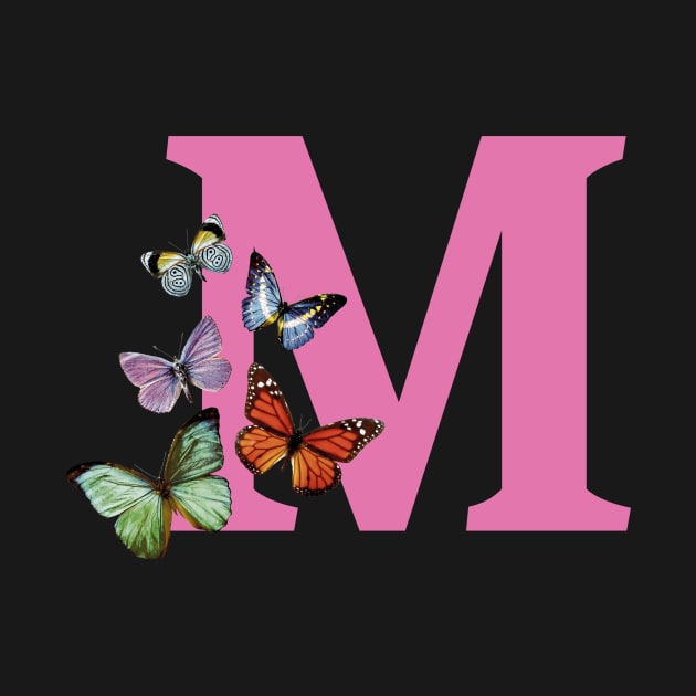 Letter pink M with colorful butterflies by ColorsHappiness