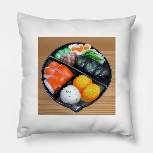 Bento Rice Japanese Food Kitchen Pillow by Flowering Away