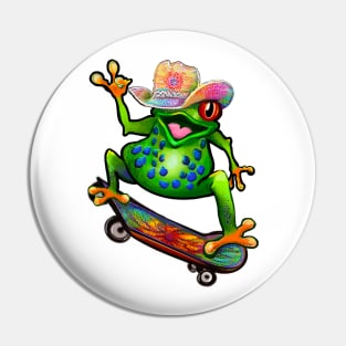 Frog - Peace sign tie dye Kawaii Froggy Skateboarding Cute Frog Texas cowboy hat Funny toad toads amphibian tadpole Green Red eyed tree frogs rain forest Lizard dragon zoology gift frog Pin