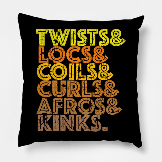 Twists Locs Coils Curls Afros Kinks Pillow by blackartmattersshop