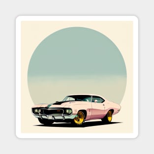 Pink Beauty Vintage Style Classic Muscle Car Illustration Magnet