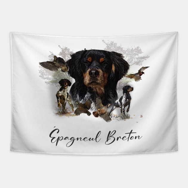 The Brittany,  Bird hunting Tapestry by German Wirehaired Pointer 