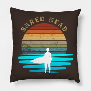 Retro Sunset With Surfer On The Open Wave Pillow