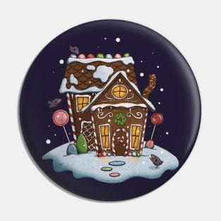 Holiday Gingerbread House with Cute Crows Pin
