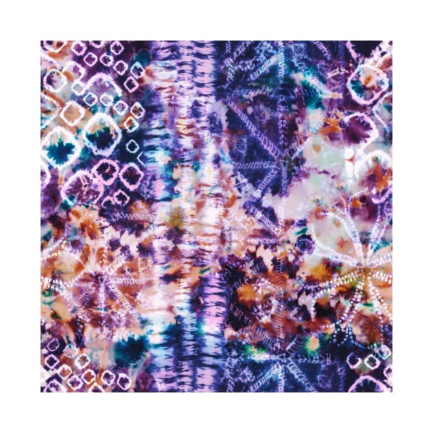 Purple Summer Tie Dye Batik Wax Tie Die Print by podartist