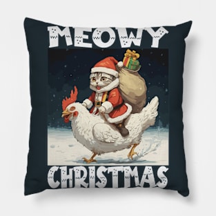 Meowy Christmas, Funny Cute Cat on a Chicken Pillow