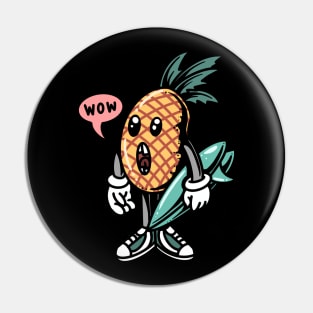 Cartoon Surprised Pineapple Surfer Pin