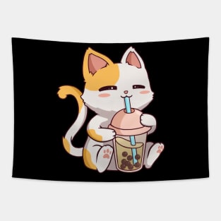 Boba Tea Bubble Cat Kawaii Neko Anime Cute Cat Boba Tapestry