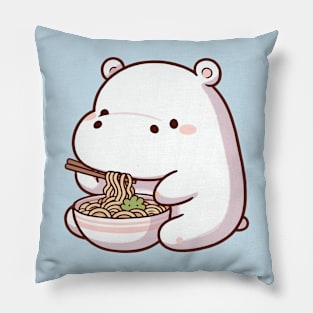 cute hippo eat ramen Pillow