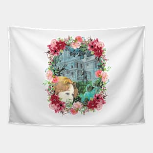 Haunted Mansion with Flower Border Tapestry