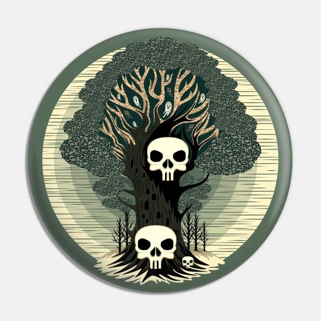 Evil Spirits Tree with skulls and Ghosts Pin by BluedarkArt