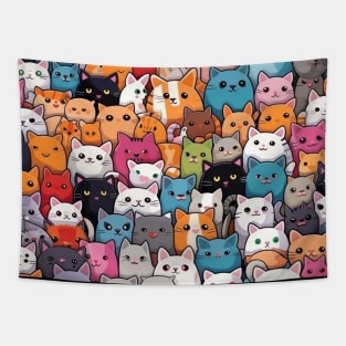 Furry Cuteness: 101 Kawaii Cats in Pastel Paradise Tapestry