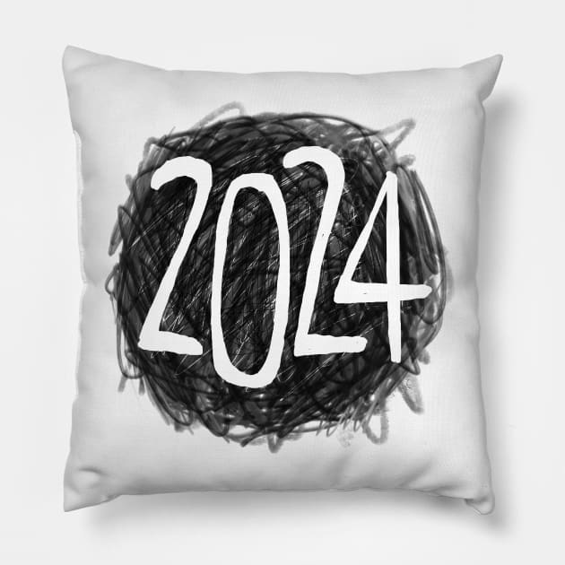 New Year 2024 Pillow by badlydrawnbabe