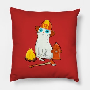 Intense Gaze Fireman Cat - Funny White Cat Pillow