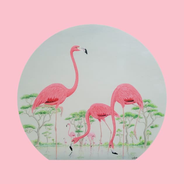 Flamingo Lagoon by Cozmic Cat