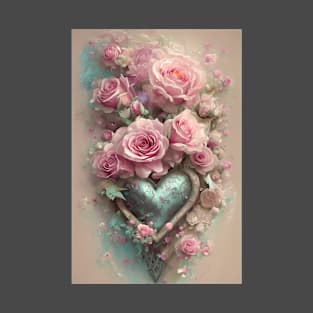 Teal Heart and Roses T-Shirt