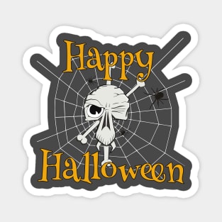 Scary Skull and Cobweb Spiders Happy Halloween Magnet