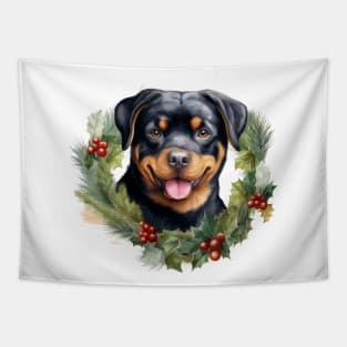 Christmas Rottweiler Dog Wreath Tapestry