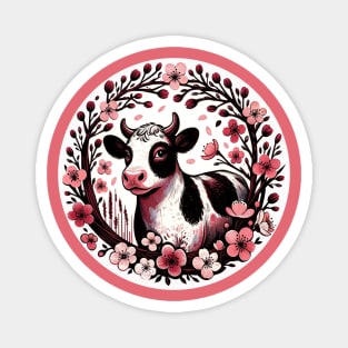 Cherry Blossom Cow Magnet