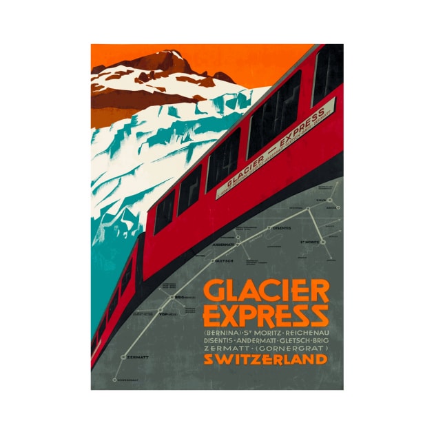 Glacier Express  - Vintage Swiss Railway Travel Poster by Naves