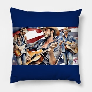 Country guitarists American flag Pillow