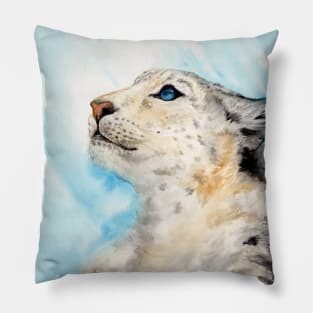 Snow leopard watercolor Pillow