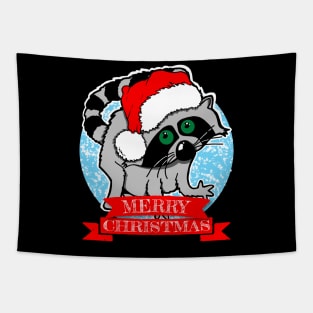 Merry Christmas Racoon Tapestry