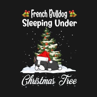 French Bulldog Sleeping Under Christmas Tree Funny Xmas T-Shirt