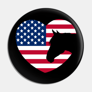 Horse Lover American Flag Heart Pin