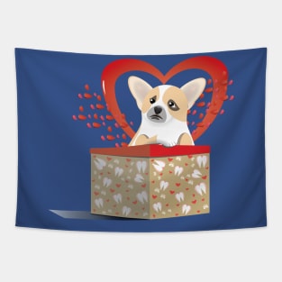 Puppy Corgi Valentine Tapestry