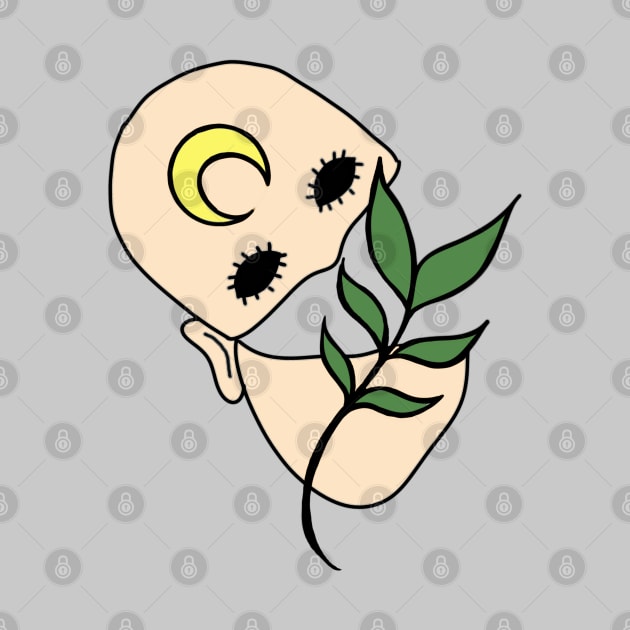 Surreal Black Eyed Plant Person with Crescent Moon Face Tattoo by Tenpmcreations