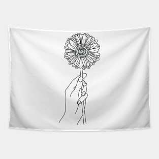 Sunflower Line Art Tapestry