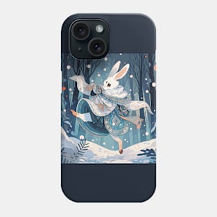 White rabbit dancing in the snow Phone Case