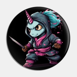 Magical Ninja Unicorn: Pink & Blue 3D Cartoon Delight Pin