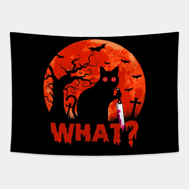 Cat What Black Cat halloween Tapestry by binnacleenta