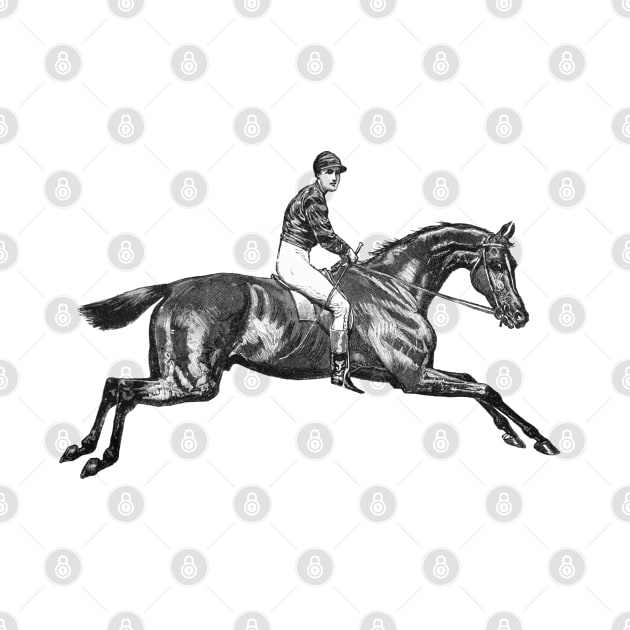 Race Horse with Jockey Black and White Illustration by Biophilia