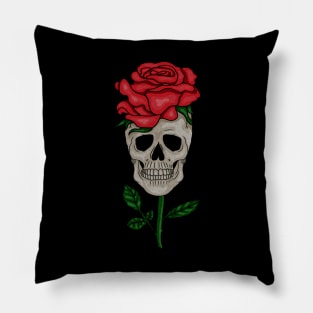 Skull with Rose, Floral Flower Pillow