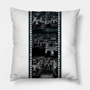 Tuk Tuks At Night In Thailand - Abstract Triptych Illustration With Film Strip Framing Pillow