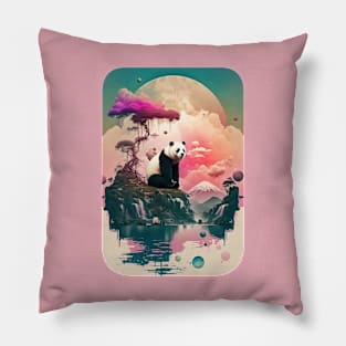 Panda Under a Pink Tree Pillow