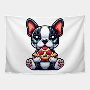 Boston Terrier Eating Pizza Tapestry