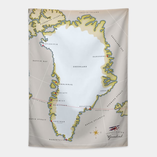 Illustrated Map of Greenland Tapestry by nickemporium1