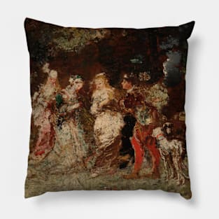 Garden Scene by Adolphe Monticelli Pillow