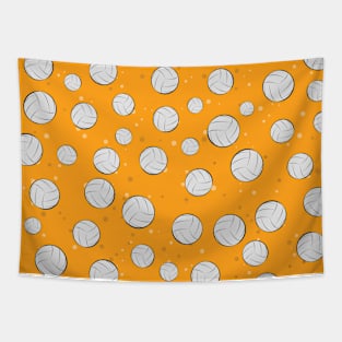 Volleyball Balls Seamless Pattern - Orange Background Tapestry