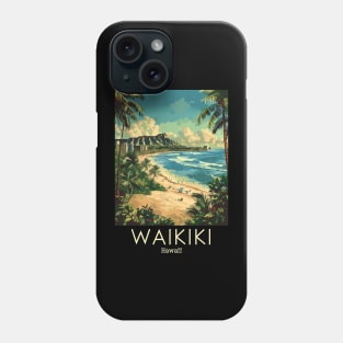 A Vintage Travel Illustration of Waikiki - Hawaii Phone Case