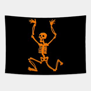 Halloween Running Orange Skeleton Silhouette Tapestry